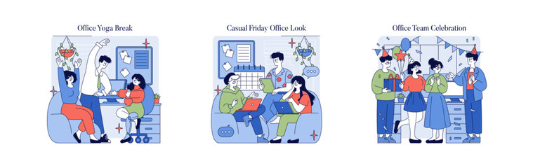 Office Yoga Break, Casual Friday Look, Team Celebration