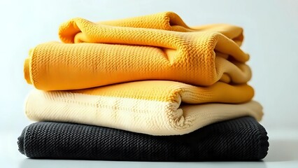 Warm Layers: Folded Fabrics in Mustard Yellow, Beige, and Gray Tones
