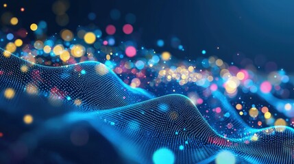 Abstract digital wave design with colorful lights.