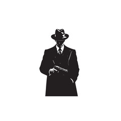 Silhouette of a man in a fedora and trench coat holding a pistol vector