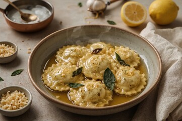 Spinat Ricotta Ravioli in Salbei Zitrone Butter mit Knoblauch Panko Crunch