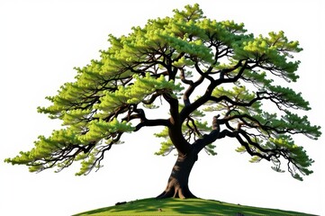 Obraz premium Single, majestic tree isolated on pure white background, perfect for graphic design or compositing. Branches reach towards sky, showcasing intricate detail, trunk, leaf