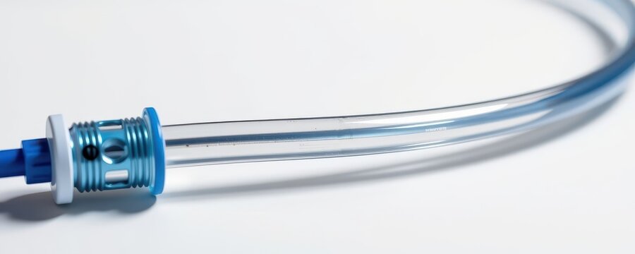 Uncuffed endotracheal tube, isolated on white. Medical equipment, airway management, respiratory care, anesthesia, clean, plastic