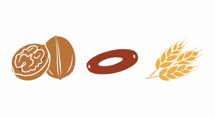 Fototapeta premium National date nut bread day september 8 illustration of healthy foods walnut date and wheat grains for nutrition and dietary concept design idea vector