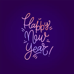 Happy New Year dark color greeting card, poster, holiday square shape background. Vector modern lettering minimalistic greeting template.