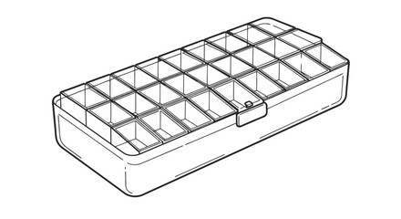 Pill organizer box. Clear storage box with multiple compartments for organizing items  