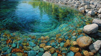Crystal-clear water swirling over colorful pebbles