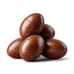 Obraz premium Stacked chocolate eggs, rich brown, speckled texture