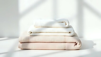 Sunlit Comfort: Layered Cream and White Towels with a Cozy, Airy Feel