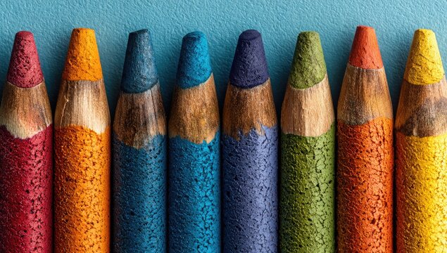 Close-up of colorful crayon tips