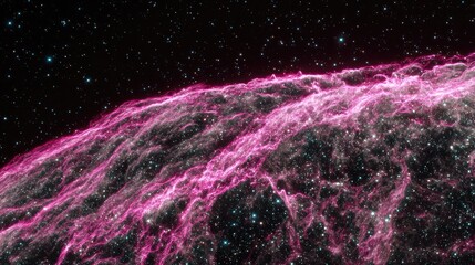 Pink nebulae clouds, swirling, textured, against a black star field
