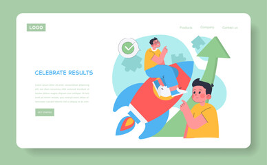 Celebrating Success with Rocket and Growth Vector Illustration