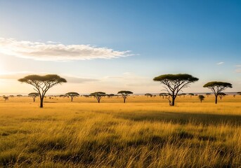 African Savanna Landscape at Sunrise.