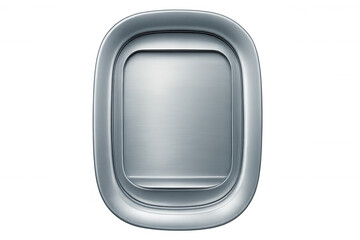 Metallic airplane window frame with contemporary design, reflecting sleek engineering against transparent backdrop