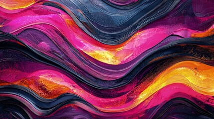 Abstract painting with vibrant wavy strokes.