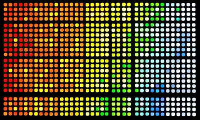 Grid of glowing LED circles, spectrum of color