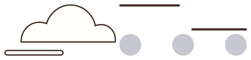 Cloud with horizontal lines and circular shapes, symbolizing connection, simplicity, and data flow. Ideal for technology, weather, networking, abstract art, environmental concepts teamwork simple