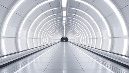 Obraz premium Futuristic white tunnel with moving walkway