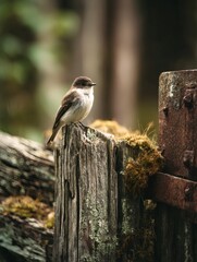 Small bird on a weathered fence post