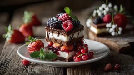 Stacked, sweet treats with berries