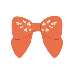 Elegant orange vector bow with delicate floral details. Perfect for party decorations, gift wrapping, invitations or cute fashion designs.