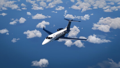 Private Jet flying over the blue sky