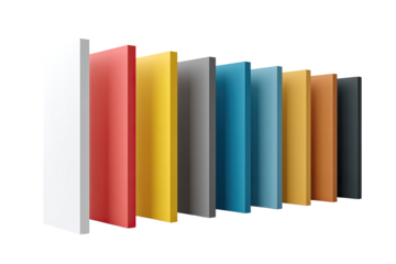 A row of rectangular panels in various colors. Each panel is slightly angled, creating a sense of depth
