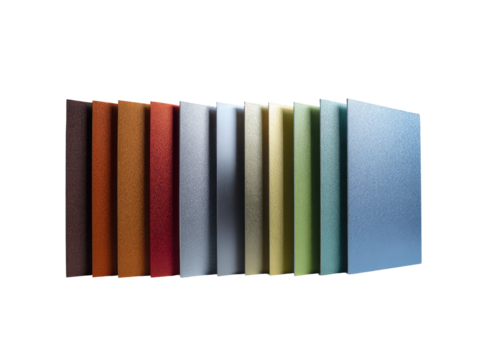 A selection of colored panels, various shades, arranged diagonally
