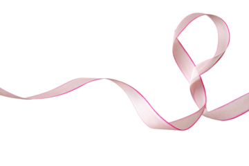 A pale pink ribbon curves gracefully. Its edges are highlighted with a vibrant pink