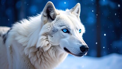 Obraz premium A white wolf in winter's night