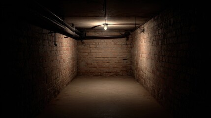 Dark, empty basement room lit by a single bulb