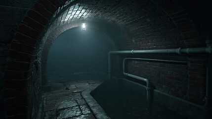 Dark, damp sewer tunnel