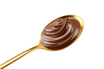 Chocolate Spread in a Golden Spoon Isolated on White Transparent Background