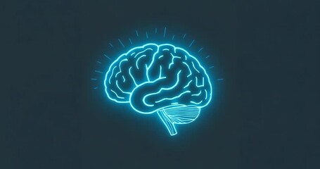 Starting neon blue brain illustration pulsing radial glow lines in dark void, creating soft effect - Powered by Adobe
