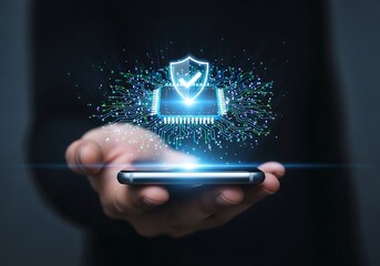 Hand Holds A Smartphone Projecting A Glowing Hologram Of A Powerful Computer Chip, Symbolizing Advanced Mobile Technology And The Future Of AI, Future Technology, Innovation, AI