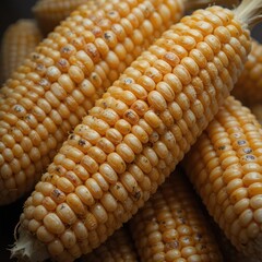 Close-up of fresh yellow corn ears with visible kernels and natural texture
