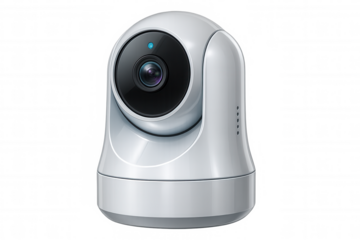 Ip camera featuring modern security technology, displaying minimalist white design on clean transparent surface