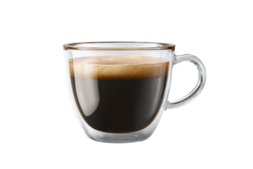 Double Walled Glass Coffee Cup with Crema isolated on white transparent background
