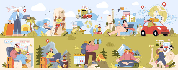 Fototapeta premium Adventure Travel and Work-Life Balance Vector Illustration
