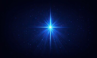Bright, radiant blue starburst, cross shape, against dark space