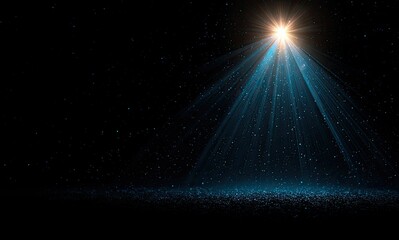 Bright spotlight, dust particles, dark background
