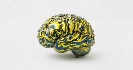 Starting 3D brain model evolving marbled colors against white backdrop, visualizing neural signals - Powered by Adobe