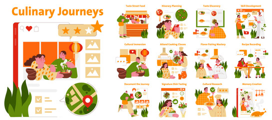 Culinary Journeys Vector Illustration with Happy Chefs