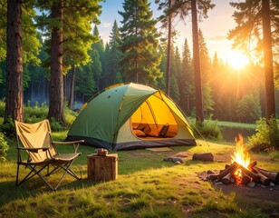 Cliff-Edge Campsite with Tent and Fog