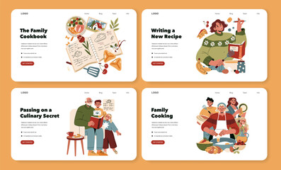 Fototapeta premium Family Recipe Sharing Vector Illustration Set