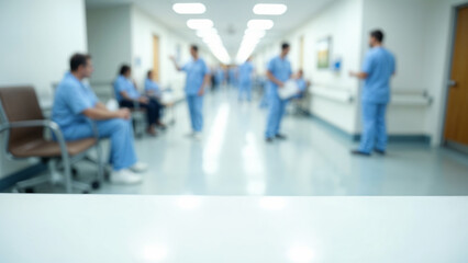 Marble table top with blur hospital clinic medical interior background