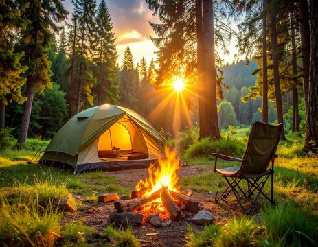 Cliff-Edge Campsite with Tent and Fog