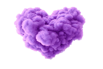 Vibrant Purple Fluffy Smoke Heart Cloud, Isolated on White Transparent Background