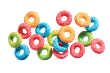 Colorful Cereal Loops Isolated on White Transparent Background