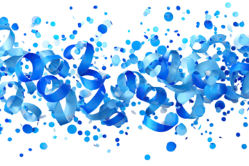 Abstract design of swirling blue ribbons and dots